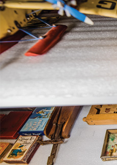 Artifacts on a shelf.